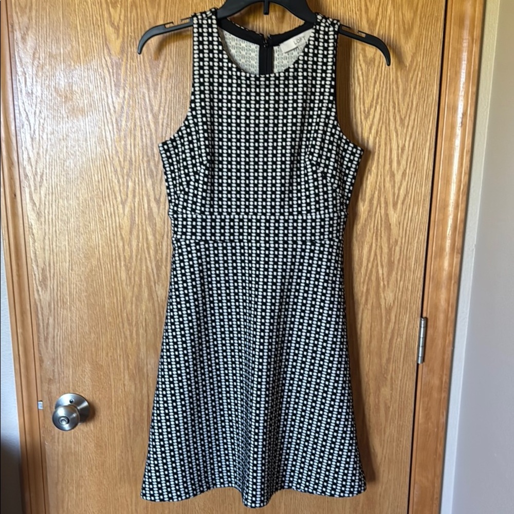 LOFT Black and White Halter A-Line Midi Dress